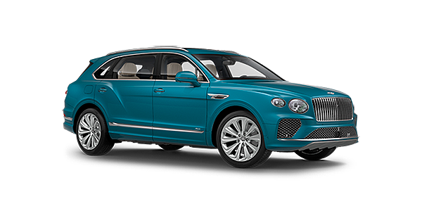 Bentley Ningbo Bentley Bentayga EWB Azure front side angled view in Topaz blue coloured exterior. 